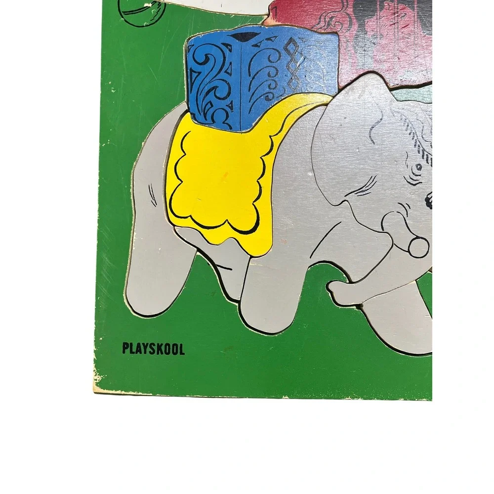 Vintage Playskool Wooden Circus Puzzle Elephant Lion Big Top Tent Toy